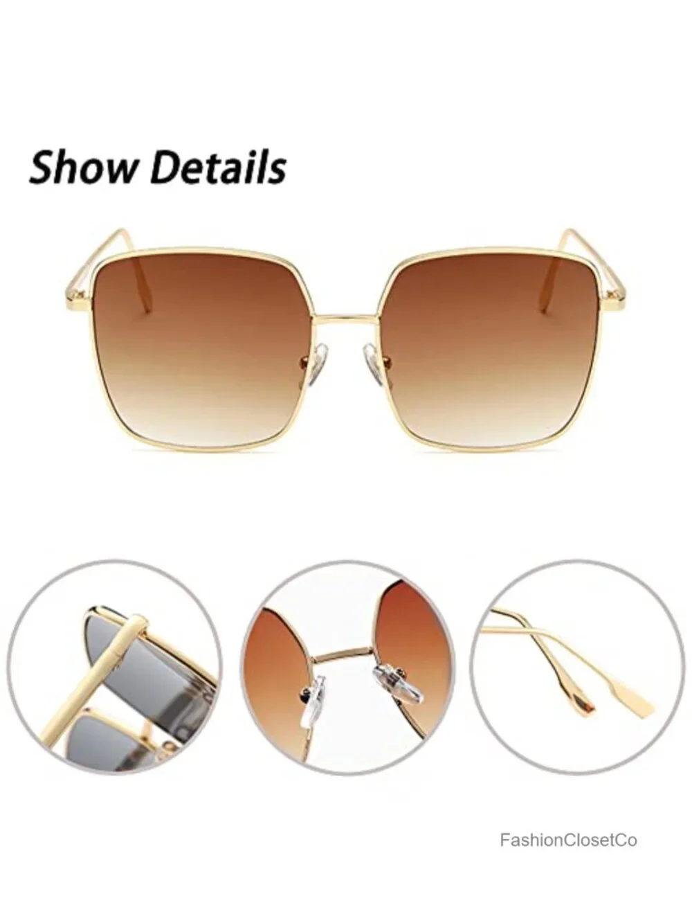 Oversized Square Sunglasses UV400 Metal Frame